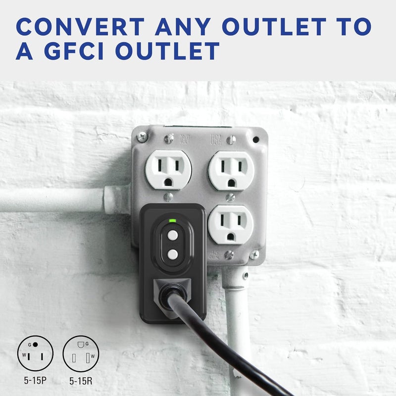 Aida GFCI Adapter, 15 AMP Single Outlet Grounded 3-Prong GFCI Adapter, for Indoor Use with Auto Reset, UL Listed, Black, 1 Pack - Image 2